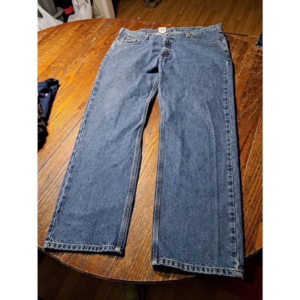 42x32 Carhartt Traditional Fit Straight Leg Denim Blue Jeans w Pockets Belt Loop